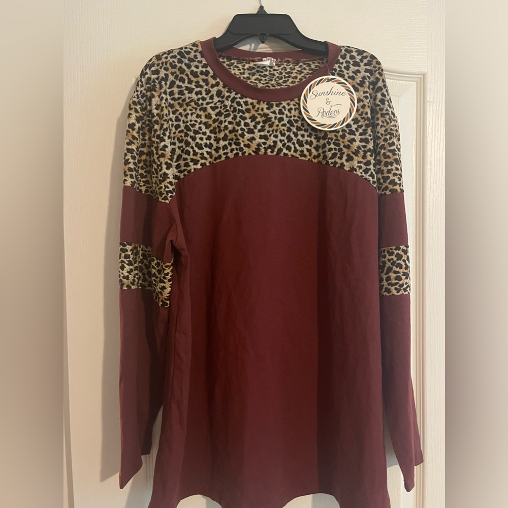 Sunshine and Rodeos maroon and lepard casual shirt